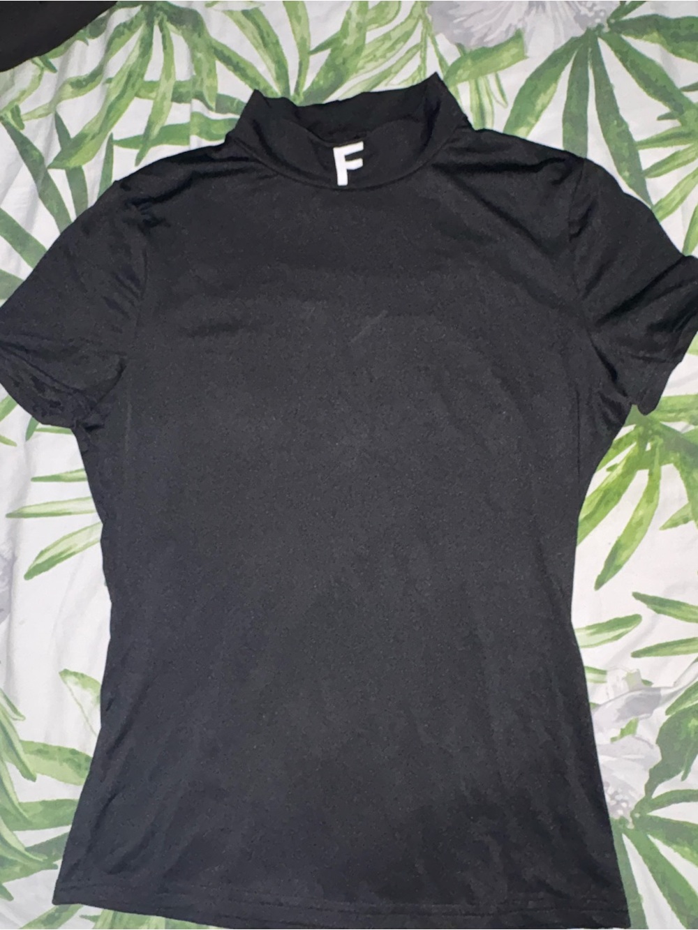 Black Short Sleeve Mock Neck Top - F Logo